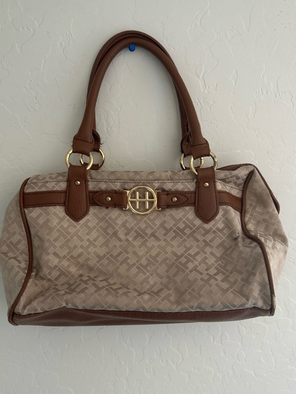 Beige and Brown Women's Satchel Handbag
